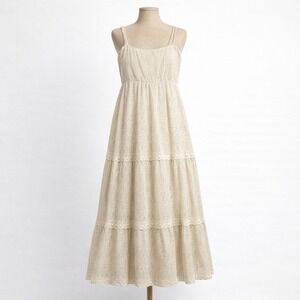 Forever 21 Boho Lace Crochet Tiered Maxi Dress Sz M‎ Peasant Cottagecore Prairie